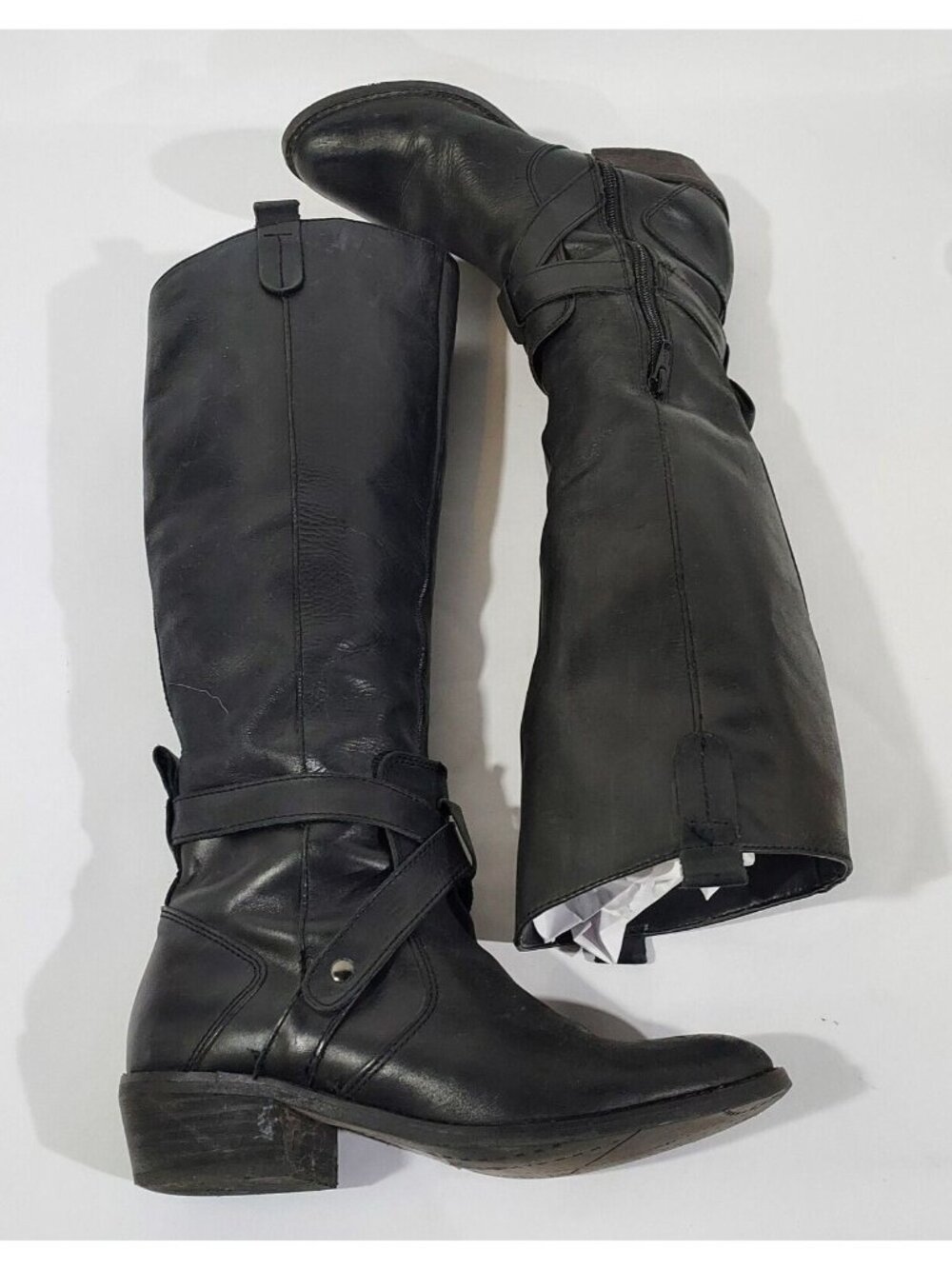 Dolce Vita Black Leather Tall Boots Womens Size 6 Casual Low Heel Side Zip - Picture 3 of 11